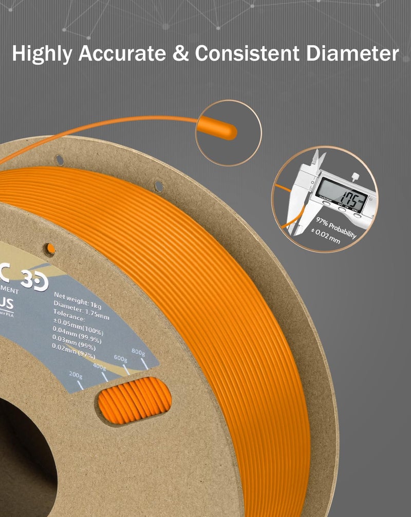 DURAMIC 3D PLA+ Filament 1.75mm 1Kg Orange, PLA Plus Filament 1Kg Spool(2.2lbs) Tougher and Stronger, Dimensional Accuracy Probability +/- 0.02mm - Image 3